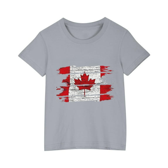 gljltg (3-10 Years) Unisex Kids Summer Fashionable Cute Maple Leaf Print Casual Short Sleeve Round Neck Cotton T-Shirt