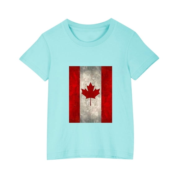 gljltg (3-10 Years) Unisex Kids Summer Fashionable Cute Maple Leaf Print Casual Short Sleeve Round Neck Cotton T-Shirt