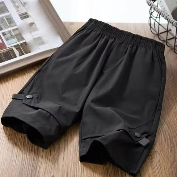 gljltg (3-14 Years) Boys' Summer Solid Color Cargo Shorts with Pockets, Elastic Waist Sports Casual Shorts