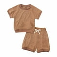 thumbnail image 1 of gljltg Baby Boy Girl Cotton Linen Clothes Solid Color Short Sleeve Tops Drawstring Shorts Set 2Pcs Toddler Summer Outfit, 1 of 1