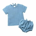 thumbnail image 1 of gljltg Baby Boy Girl Cotton Linen Clothes Solid Color Short Sleeve Tops Drawstring Shorts Set 2Pcs Toddler Summer Outfit, 1 of 8