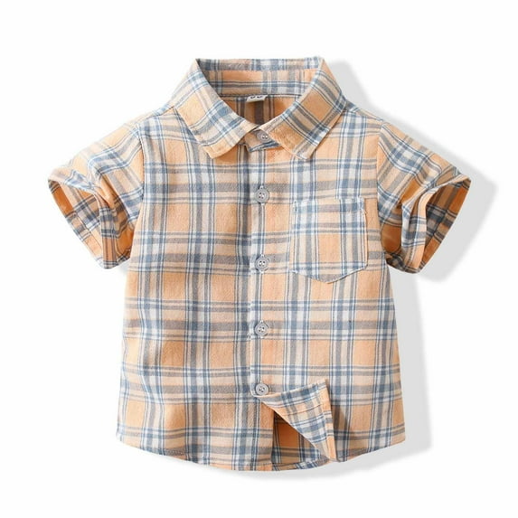 gljltg Baby Boys Casual Cartoon Print Tee Button Down Slim-Fit Tops Lattice Short Sleeve Aloha Hawaiian Shirt