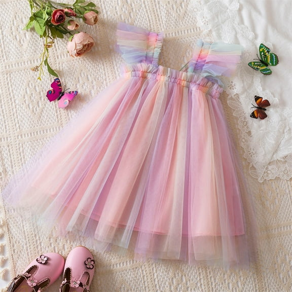 gljltg Baby Girl Tutu Dress Summer Kids Floral Tulle Skirt Bowknot Lace Sleeveless Princess Sundress