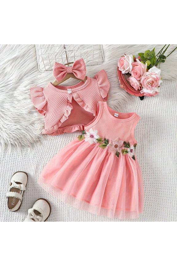 Baby Girls Dress and Cardigan Set Tutu Dress and Ruffle Shrug Toddler Spring Fall Clothes Ruffled Fly Sleeve Jacket And Dress Set
