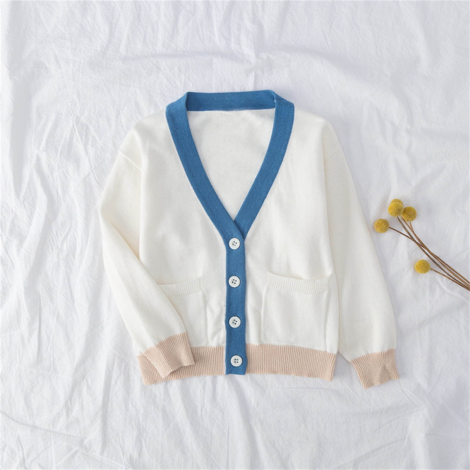 Simple Infant Baby Girls Knitted Long Flared Sleeves Pullover Sweater And Hat Set