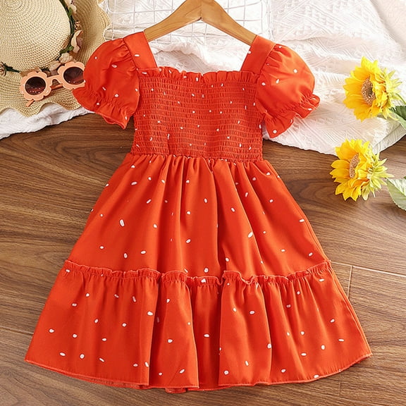 gljltg Baby Girls' Short Sleeve Dressy Special Occasion Dresses Round Neck Print Princess Skirt