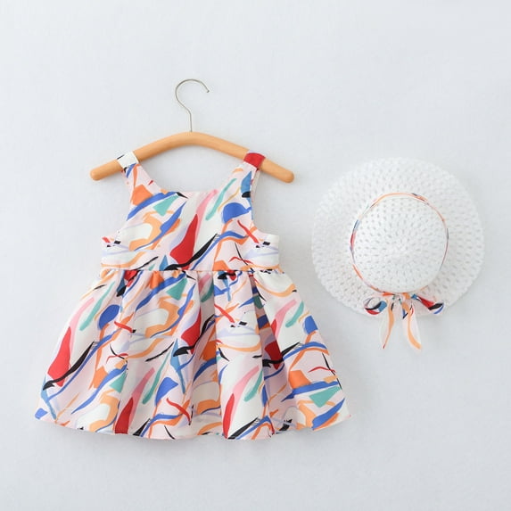 gljltg Baby Girls' Short Sleeve Dressy Special Occasion Dresses Round Neck Print Princess Skirt