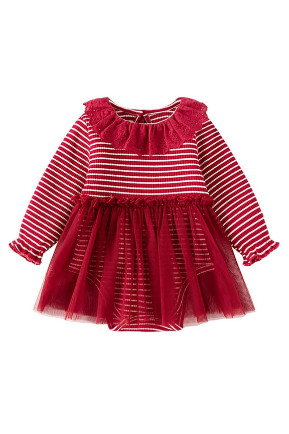 Baby Toddler Girl Dresses Infant Long Sleeve Dress Rib Knit Tank Skirt Dress Sundress Wrap Dress Fall And Winter Fashionable Baby Wrap Dress Striped Lace Collar Sweet Mesh Onesie