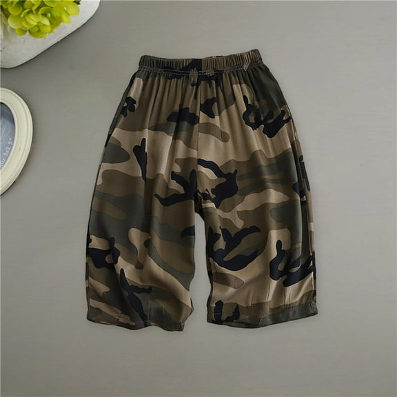 gljltg Big Boy's Casual Shorts Summer Cotton Classic Fit Elastic Waist Shorts with Zipper Pockets