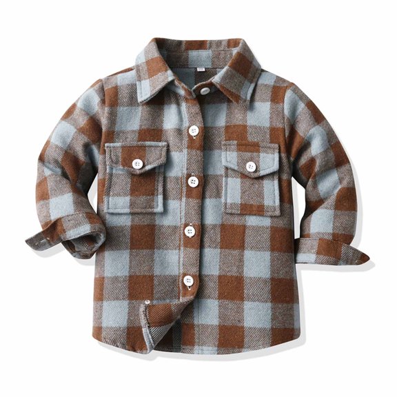 gljltg Boys Girls Flannel Plaid Shirt Jacket Long Sleeve Lapel Button Down Pocketed Shirts Regular Fit Casual Fall Coat