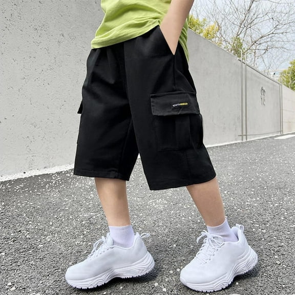 gljltg Boys' Summer Elastic 95% Cotton Shorts Lightweight Breathable Casual Outdoor, 4-13 Years Daily Family Activities