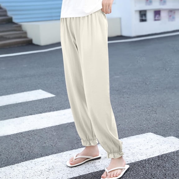 gljltg Boys' Summer Elastic Waist Wide Leg Pants 95% Polyester 5% Spandex Blend, Breathable Mosquito Proof Casual Outdoor, 4-13 Years Daily Family Activities