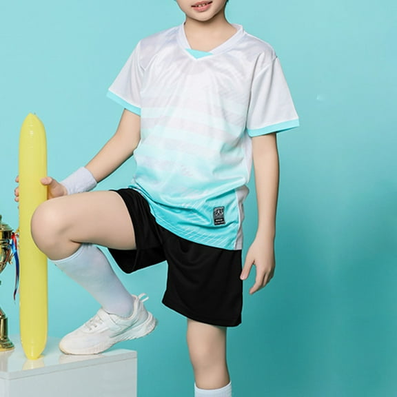 gljltg Children's 4-13Y Gradient Basketball Suit Set Training Kit Sweat Absorbing Side Pockets Soft Breathable Sports Suit for Daily Travel Holiday Birthday Sports Training