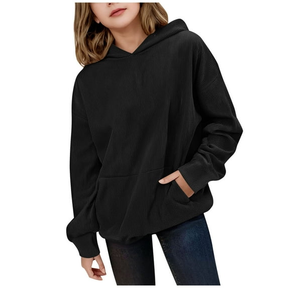 gljltg Children's 4-15Y Solid Color Long Sleeved Casual Sports Hooded Blouse Soft Breathable 95%Polyester 5%Spandex for Daily Leisure Sports Party