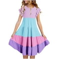 thumbnail image 1 of gljltg Fashion Girls' Summer New Short Sleeve Ruffled Pockets Round-Neck Printed Dress, 1 of 5