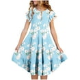 thumbnail image 1 of gljltg Fashion Girls' Summer New Short Sleeve Ruffled Pockets Round-Neck Printed Dress, 1 of 5