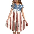 thumbnail image 1 of gljltg Fashion Girls' Summer New Short Sleeve Ruffled Pockets Round-Neck Printed Dress, 1 of 5