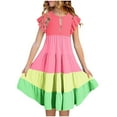 thumbnail image 1 of gljltg Fashion Girls' Summer New Short Sleeve Ruffled Pockets Round-Neck Printed Dress, 1 of 5