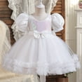 thumbnail image 1 of gljltg Flower Girl Dress Long Sleeves Lace Top Tulle Skirt Girls Lace Party Dresses Round Neck Embroidery Mesh Princess Bow Skirt, 1 of 8