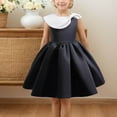 thumbnail image 1 of gljltg Girls' 100% Polyester Big Bow Striped Princess Dress Breathable Soft Comfort for Daily Travel Birthday Party, 3-12 Years, 1 of 7