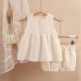 thumbnail image 1 of gljltg Girls Clothing Set Cotton Sleeveless Button Back Tank Crop Tops and Botton Short Pants Outfits, 1 of 4