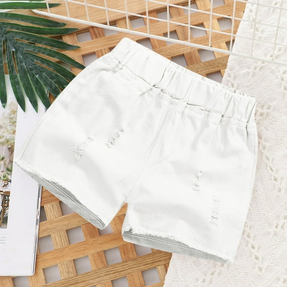 gljltg Girls Denim Shorty Shorts Elastic Waist Kids Summer Jean Shorts 3-14 Years