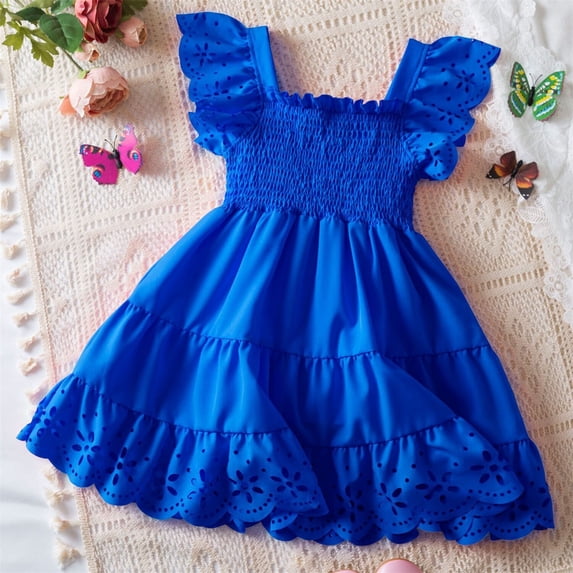 gljltg Girls Dress Fluffy Summer Dresses Belted Wedding Party Flower Girls' Dress Size Wave Point puff sleeves Skirt