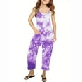 thumbnail image 1 of gljltg Girls Jumpsuit Sleeveless Solid Long Pants Romper Loose Spaghetti Strap Kids V-Neck Casual Overalls with Pockets 5-14 Years, 1 of 6