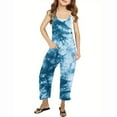 thumbnail image 1 of gljltg Girls Jumpsuit Sleeveless Solid Long Pants Romper Loose Spaghetti Strap Kids V-Neck Casual Overalls with Pockets 5-14 Years, 1 of 6
