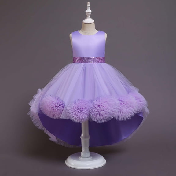 gljltg Girls Princess Costume Puff Sleeve Sequin Dress Long Sequin Canonicals