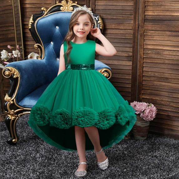 gljltg Girls Princess Costume Puff Sleeve Sequin Dress Long Sequin Canonicals