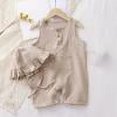thumbnail image 1 of gljltg Girls Rompers Ruffle Sleeveless Summer Short Jumpsuit High Waist Solid Collar Button With Lace Hat Outfits, 1 of 1