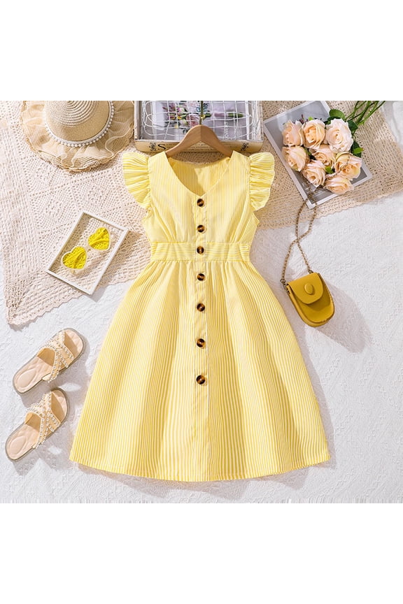 Girls' Summer New Short Sleeved Doll Neck Cute Princess Dress Round Neck Princess Bow Skirt
