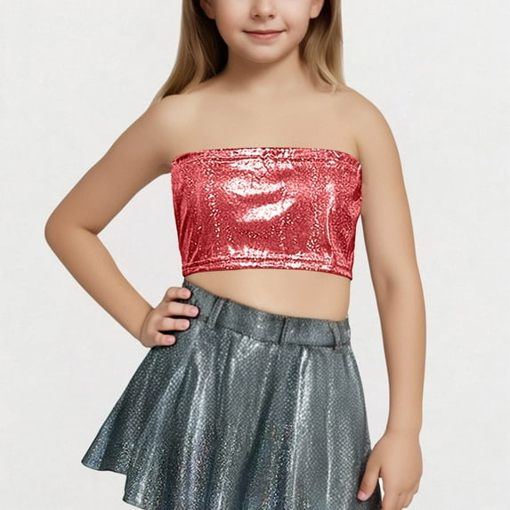 gljltg Kids' Performance Glitter T-Shirt – Elastic Waist Exposed Waist Design, Soft Acrylic Fabric for Boys & Girls Ages 3-14, Party, Casual & Performance Wear with Shimmer Details