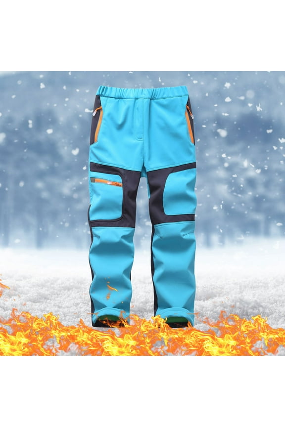 Kids Snow Ski Pants Hiking Boys Girls Outdoor Waterproof Windproof Fleece Warm Snowboard Pants Fashion Plush Solid Color Keep Warm Windproof Water Proof Outdoor Hiking Ski Pants 5-16Years