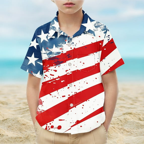 gljltg Kids' Summer Striped Print T-Shirt – Soft Polyester Casual & Party Wear for Boys & Girls Ages 2-15, Unique Design with Pockets, Versatile Gift for Family Gatherings & Photoshoots