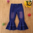 thumbnail image 1 of gljltg Kids Toddler Little Baby Girl Ruffle Ripped Jeans Bell Bottom Flare Pants Ripped Denim Leggings Trousers Toddler Kids Baby Girls High Waist Bottoms for 1-6Y, 1 of 9