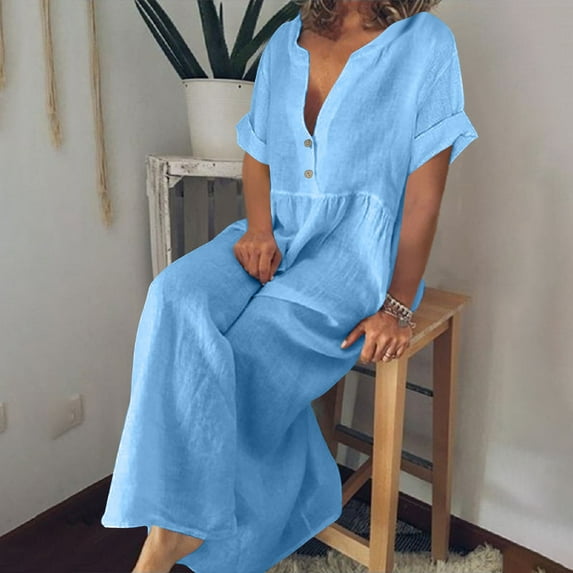 gljltg Ladies Elegant Summer One-shoulder Solid Color Short-sleeved Elastic Waist Women's Dress with Print, Stylish Fashionable for Women, Ladies, Suitable for Casual, Party, Daily, Beach