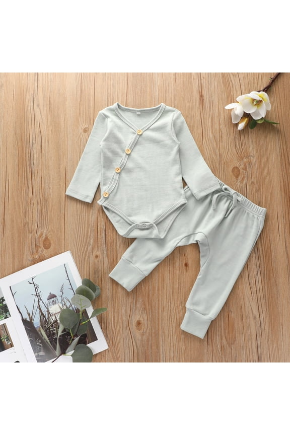 Newborn Baby Boy Girl Clothes Ribbed Knitted Long Sleeve Romper Pants Solid Cotton Infant Fall Winter Outfits 2Pcs