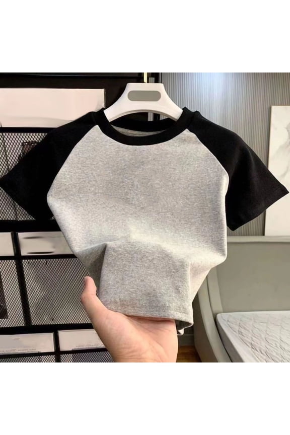 Summer Children's 1-12Y Color Matching All-match Short-sleeved T-shirt Bottoming Shirt Top Soft Comfortable for Spring Summer Daily Party Holiday Outdoor Photoshoot