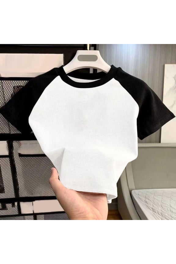 Summer Children's 1-12Y Color Matching All-match Short-sleeved T-shirt Bottoming Shirt Top Soft Comfortable for Spring Summer Daily Party Holiday Outdoor Photoshoot
