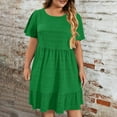 thumbnail image 1 of gljltg Summer Dresses for Women Round Neck Short Sleeve Plus Size Dress High Waist Solid Color Ruffled Short Dress Oversized Party Elegant Office Work Dresses, 1 of 8