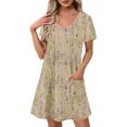 thumbnail image 1 of gljltg Summer Fashion Dress for Women Summer Short Sleeved Crewneck Tee Shirt Dress Casual Floral Print Beach Party Dress with Pockets, 1 of 8