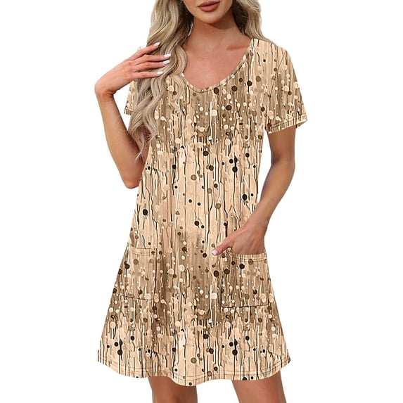 gljltg Summer Fashion Dress for Women Summer Short Sleeved Crewneck Tee Shirt Dress Casual Floral Print Beach Party Dress with Pockets