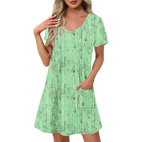gljltg Summer Fashion Dress for Women Summer Short Sleeved Crewneck Tee Shirt Dress Casual Floral Print Beach Party Dress with Pockets