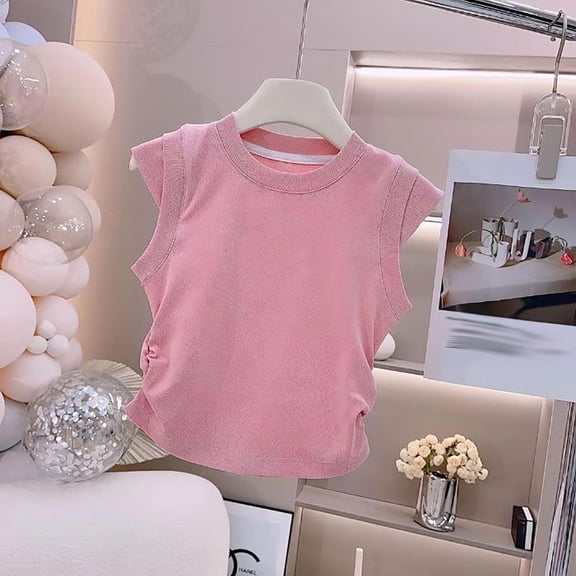 gljltg Summer Girls 2-13Y Fashionable All-match Sleeveless Waist Tops for Middle Large Children Soft Comfortable Daily Party Holiday Outdoor Photoshoot