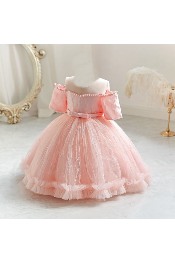 Summer New Flower Girl Dress One-Shoulder Princess Dress Girls Short-Sleeved Bow Dress Lace Princess 7M-6Y Long Dresses For Girl Summer Girls Dresses Summer 2024