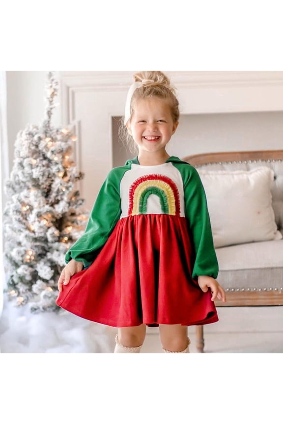 Toddler Girls Dresses Winter Hoodie Clothes Rainbow Sequins Long Sleeve Cotton Sweatshirt Toddler Baby Kids Winter Girls Multicolour Mesh Clothes Hooded Dress for Little Kids 3-7 Years