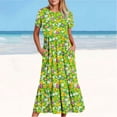 thumbnail image 1 of gljltg Women's Casual Flower Print Tiered Maxi Dress with Pockets, Polyester Spandex Lightweight Breathable Summer Winter, Beach Travel Work Party Outfit, Easy Care Washable, 1 of 6
