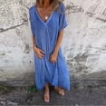 thumbnail image 1 of gljltg Women's Casual Round Neck Short Sleeve Loose Solid Color Dress, Polyester Fabric, Lightweight Breathable Summer Outfit, Casual Party Date Wear, Easy Care Hand Washable, 1 of 6